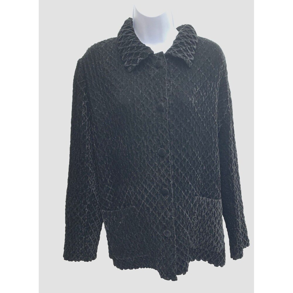 Great Cavalier by St. Paul Women's 1X Black Ribbed Textured Velour Blazer Jacket